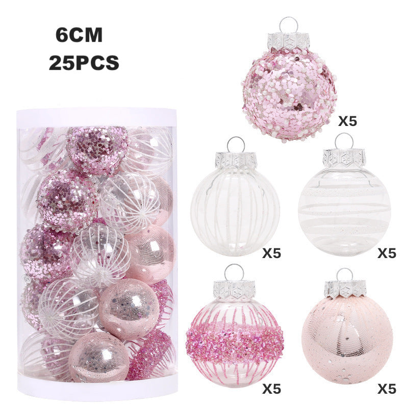 Romantic Pink Christmas Balls Ornaments Christmas Tree Accessories Pendants Glitter Baubles Wedding Party Home Decor Birthday Wall Hangings 25PCS