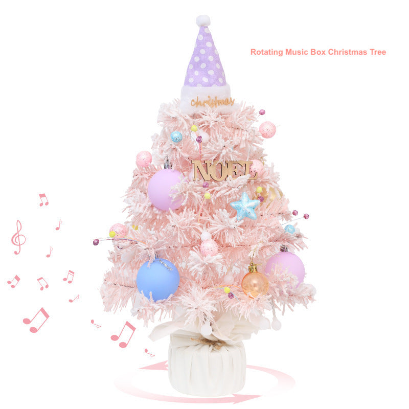 Christmas Decorations Pink Mini Christmas Tree Rotating with Music Box Tabletop Ornaments 50cm/20in