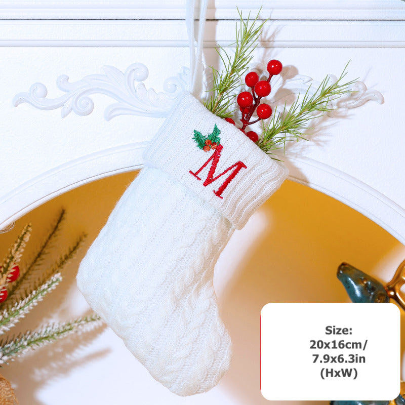 Knitted Stripe Christmas Stockings 26 Letters Embroidery Socks Decorations Gift Bag Xmas Tree Hanging Ornaments