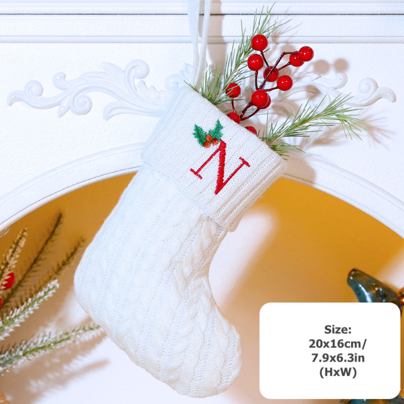 Knitted Stripe Christmas Stockings 26 Letters Embroidery Socks Decorations Gift Bag Xmas Tree Hanging Ornaments