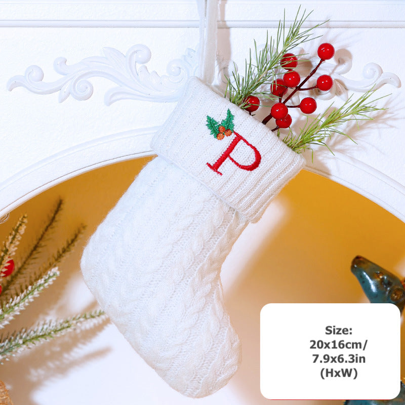 Knitted Stripe Christmas Stockings 26 Letters Embroidery Socks Decorations Gift Bag Xmas Tree Hanging Ornaments
