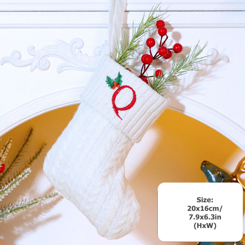 Knitted Stripe Christmas Stockings 26 Letters Embroidery Socks Decorations Gift Bag Xmas Tree Hanging Ornaments