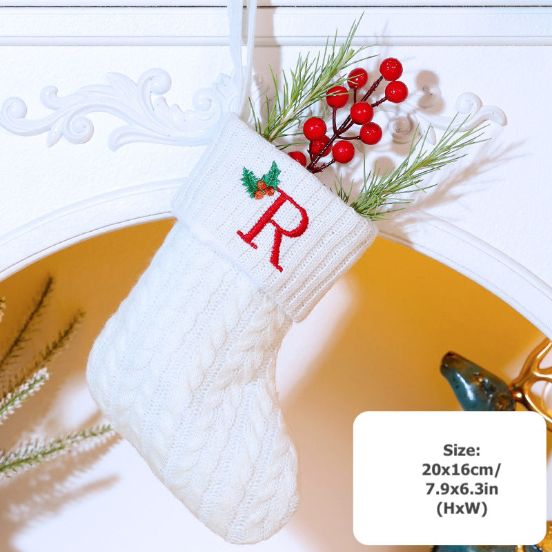Knitted Stripe Christmas Stockings 26 Letters Embroidery Socks Decorations Gift Bag Xmas Tree Hanging Ornaments