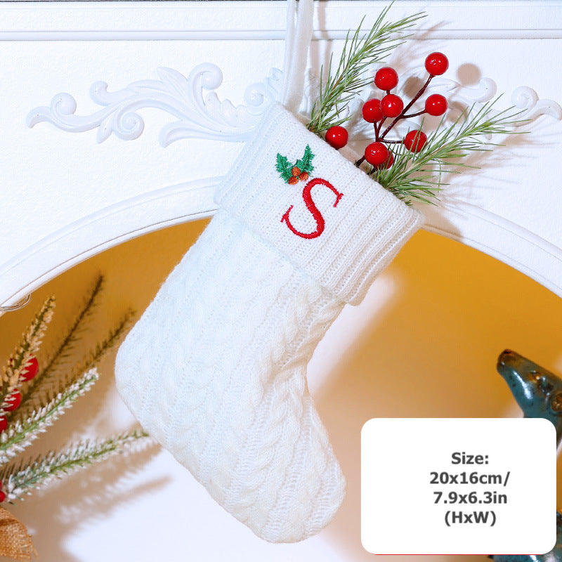 Knitted Stripe Christmas Stockings 26 Letters Embroidery Socks Decorations Gift Bag Xmas Tree Hanging Ornaments