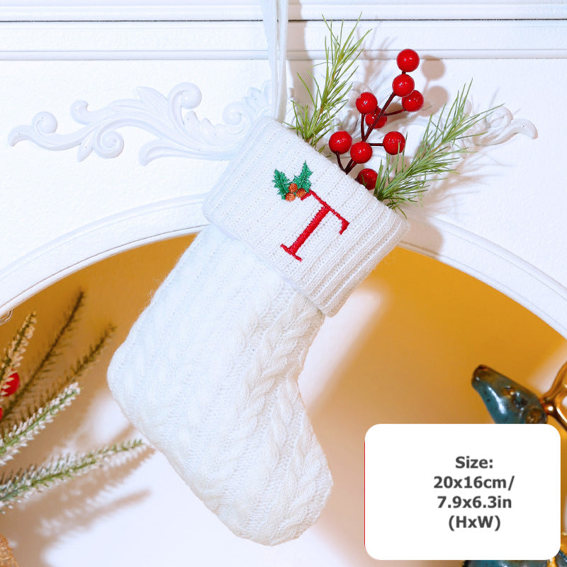 Knitted Stripe Christmas Stockings 26 Letters Embroidery Socks Decorations Gift Bag Xmas Tree Hanging Ornaments