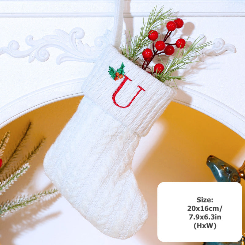 Knitted Stripe Christmas Stockings 26 Letters Embroidery Socks Decorations Gift Bag Xmas Tree Hanging Ornaments