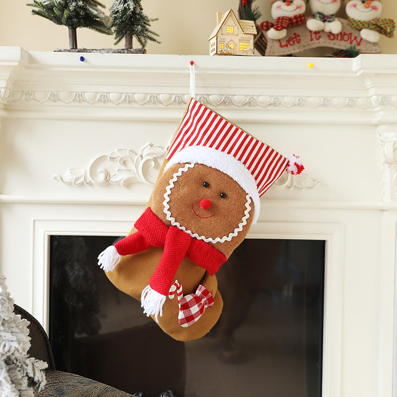 Christmas Stocking Gingerman Gift Bag Red White Plaid Gingerbread Man Candy Bag Strip Hanging Ornaments Xmas Tree Pendants Decorations Home Holiday Party Decor