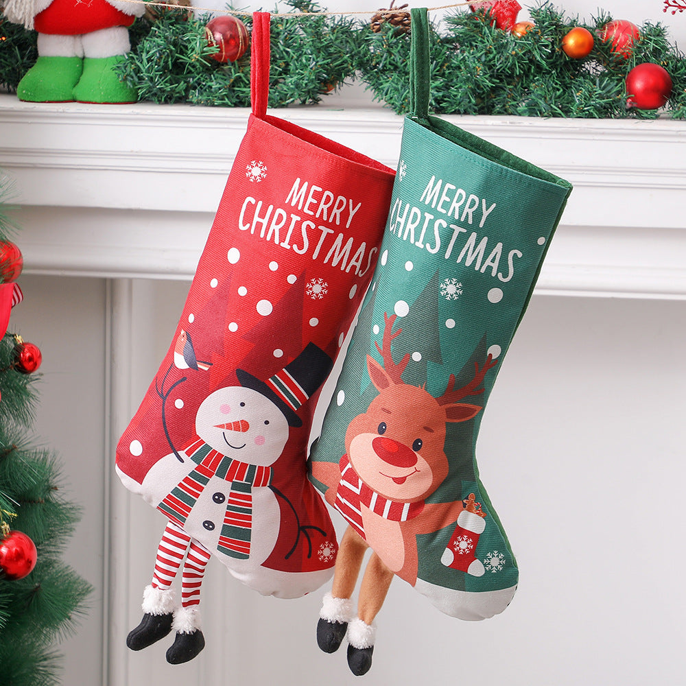 Christmas Stocking Cartoon Printing Gift Bag Santa Showman Xmas Tree Hanging Ornaments