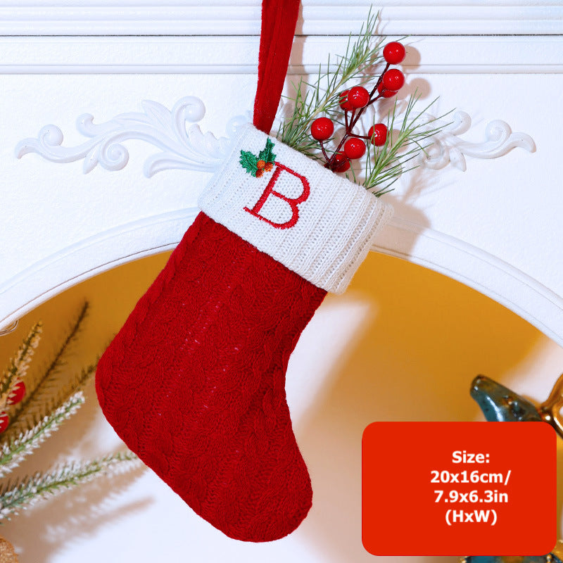 Knitted Stripe Christmas Stockings 26 Letters Embroidery Socks Decorations Gift Bag Xmas Tree Hanging Ornaments