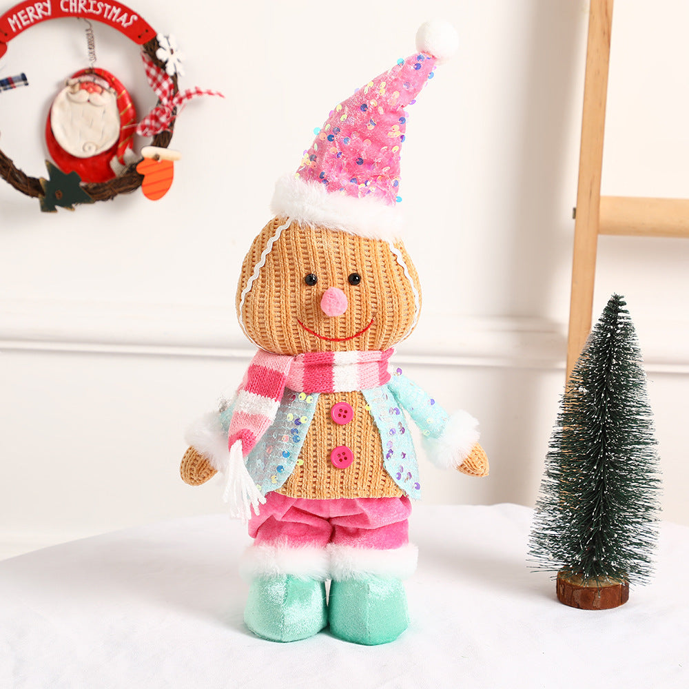 Christmas Decorations Pink Gingerman Doll Ornaments Cute Cartoon Standing Gingerbread Man Gifts Holiday Home Decor Party Window Decoration Toy