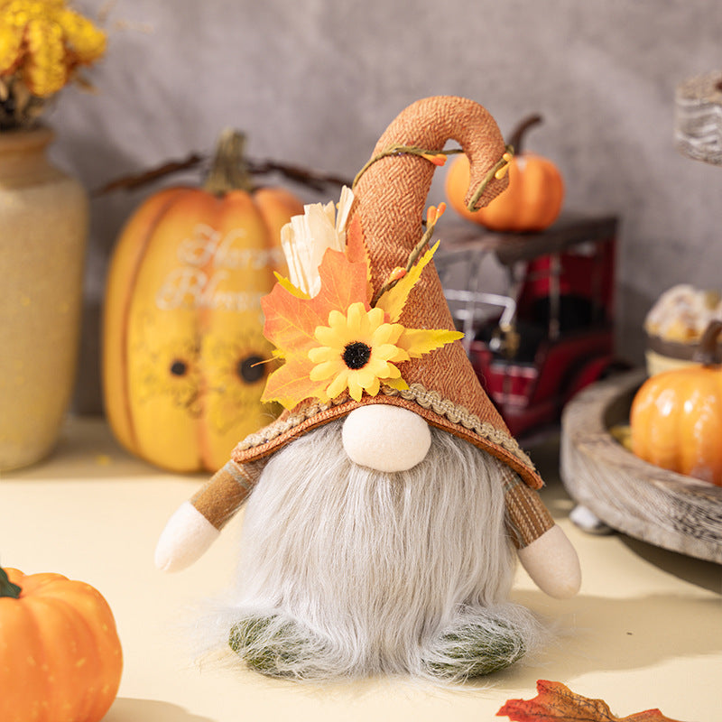 LED Maple Gnome Ornaments Thanksgiving Decorations Dwarf Doll for Harvest Festival Gifts Fall Home Decor Tabletop Candy Tray Decoration