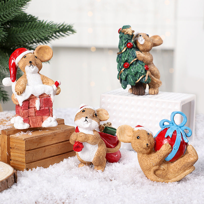Christmas Decorations Cute Mouse Resign Ornament Desktop Decoration Xmas Gift Holiday Party Home Decor