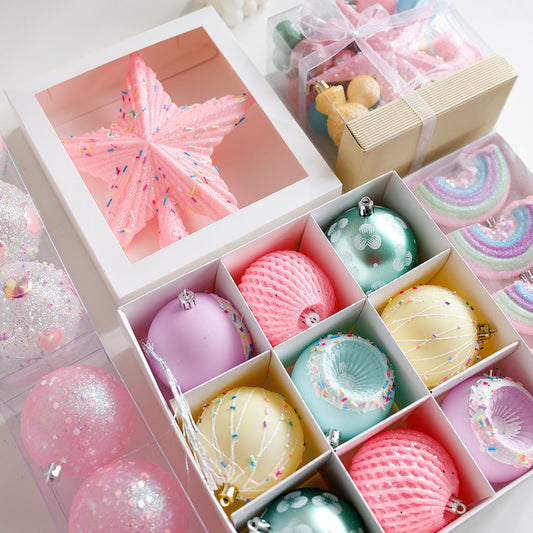 Christmas Decorations Candy Color Christmas Balls Pink Baubles for Christmas Tree Topper Hanging Ornaments Birthday Romantic Wedding Holiday Party Supplies Home Decor