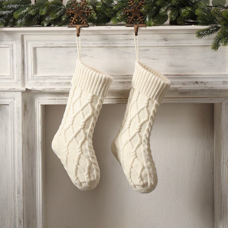 Christmas Decorations Knitted Twist Stocking Double Diamond Large  Gift Bag Xmas Tree  Hanging Home Fireplace Ornament 18"