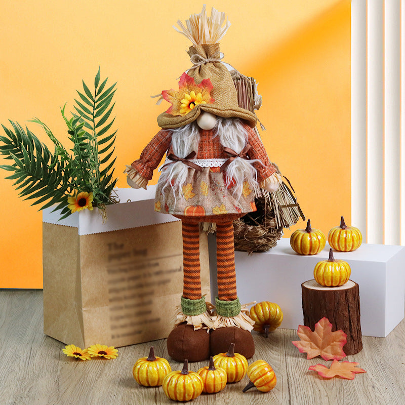 Maple Sunflower Gnome Thanksgiving Decorations Telescope Dwarf Fall Harvest Festival Doll Ornaments Home Decor Shop Window Displays Autumn Gift