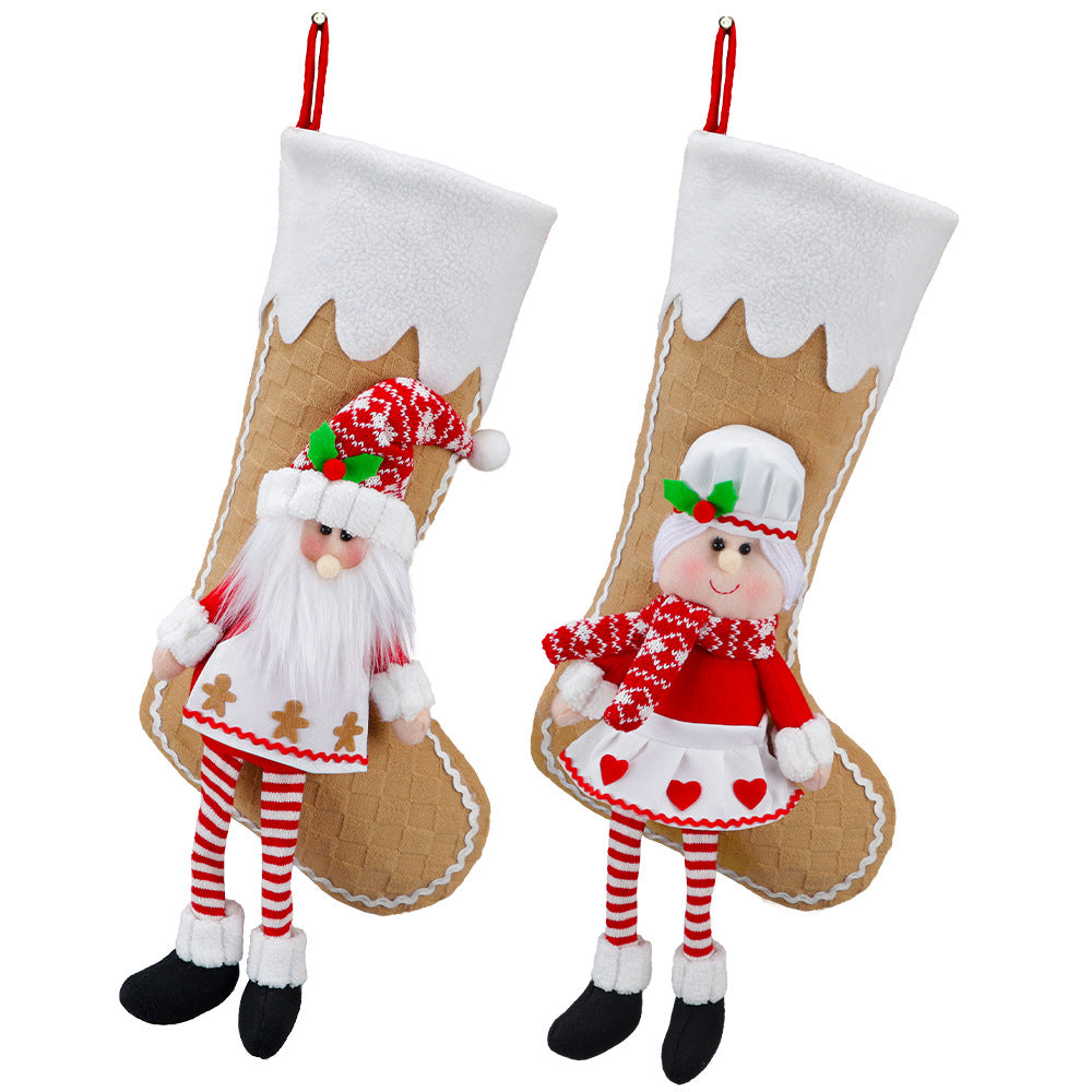 18inch Christmas Stocking Santa Gingerbread Man Heart Gift Bag Xmas Tree Hanging Ornaments Large Doll Candy Bag Decorations