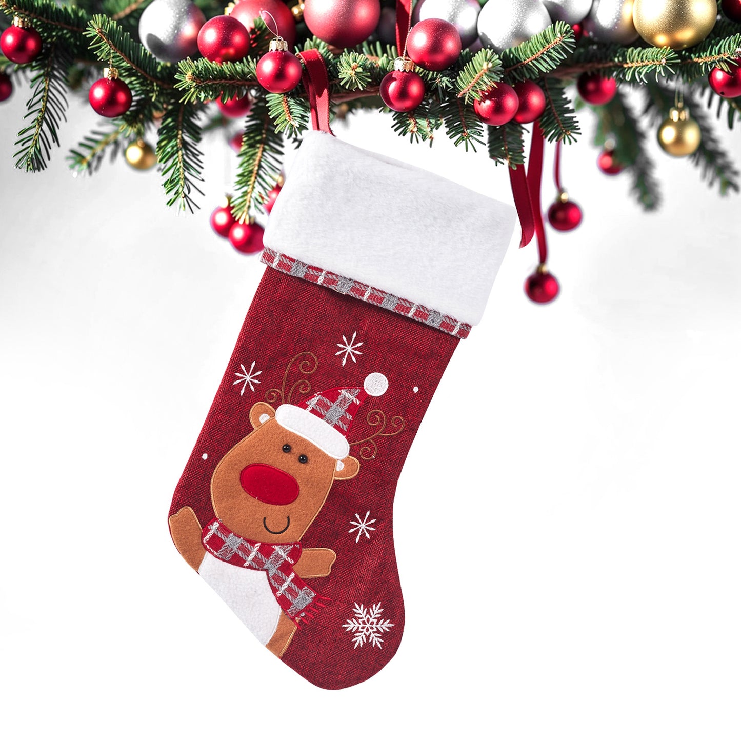 Embroider Christmas Stocking Xmas Tree Fireplace Hanging Ornaments Large Gift Bag Wreath Door Decorations