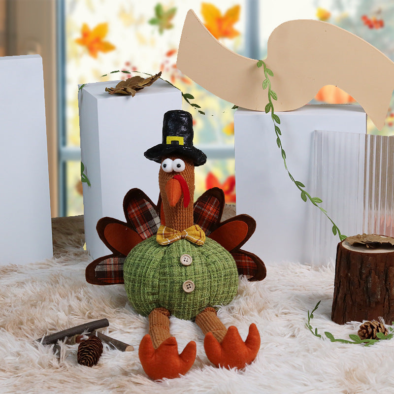 Thanksgiving Decorations Long Legs Turkey Doll Ornaments Fall Harvest Festival Home Party Decor Window Decorative Craft Gifts
