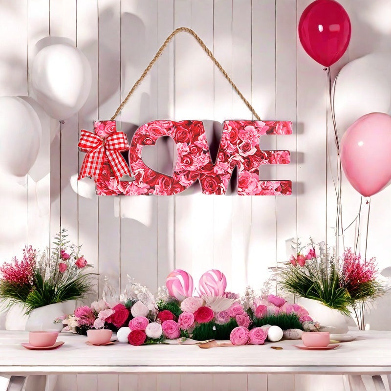 Love Wooden Hanging Ornament Charming Decor for Wall, Front Door, Valentine's Day, Wedding, Holiday Home Decorations DIY Wreath Accessories