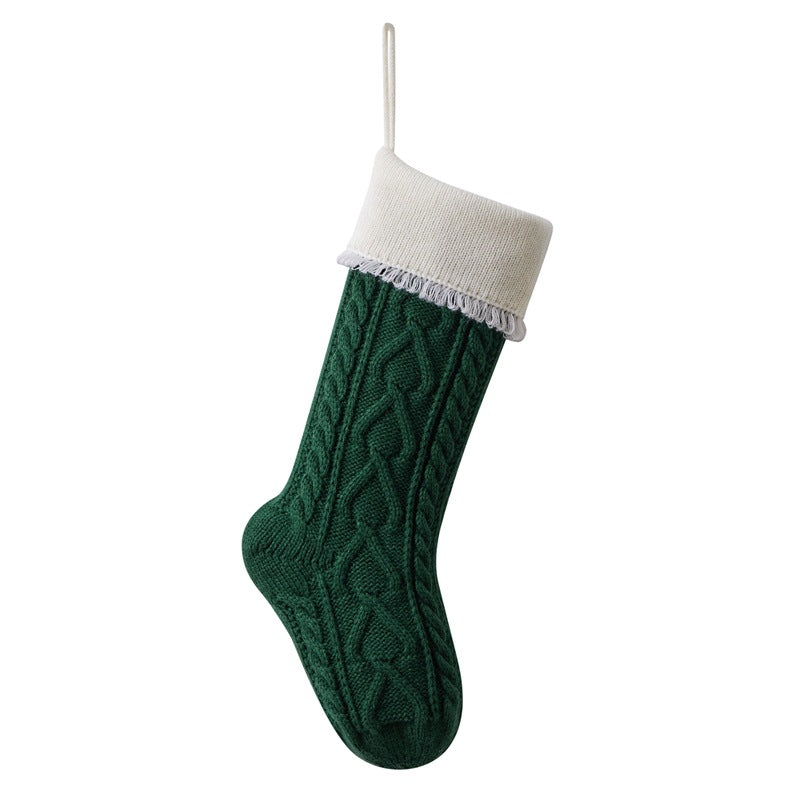Heart Tassel Christmas Stocking Knitted Socks Large Gift Bag Xmas Party Decorations Hanging Ornament Candy Bag 18"