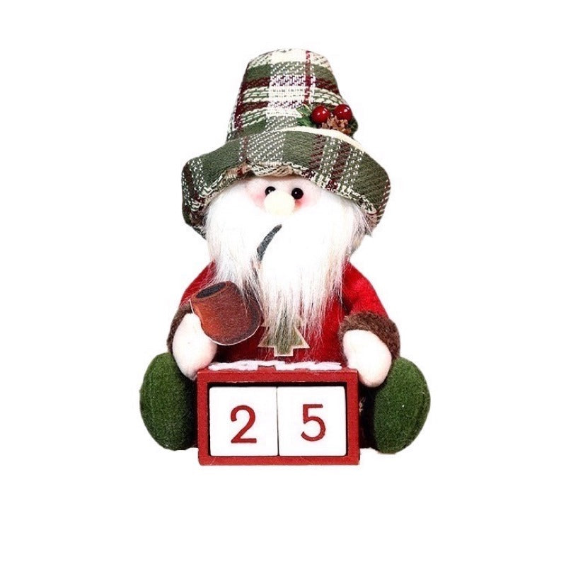 Christmas Countdown Calendar Decorations Retro Plaid Santa Snowman Doll Window Ornaments Xmas Gifts
