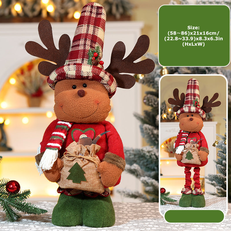 Christmas Telescope Doll Ornaments Retro Plaid Santa Decorations Snowman Deer Window Display Xmas Home Decor
