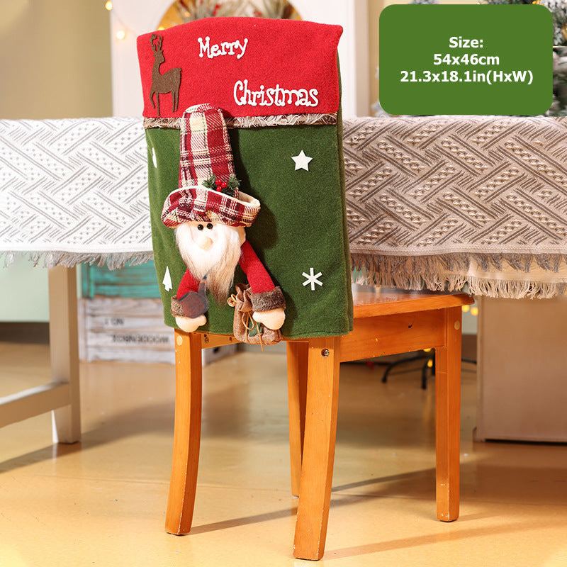 Christmas Decoration Retro Plaid Santa Chair Cover Snowman Doll Seat Cover Ornaments Holiday Hotel Home Decr