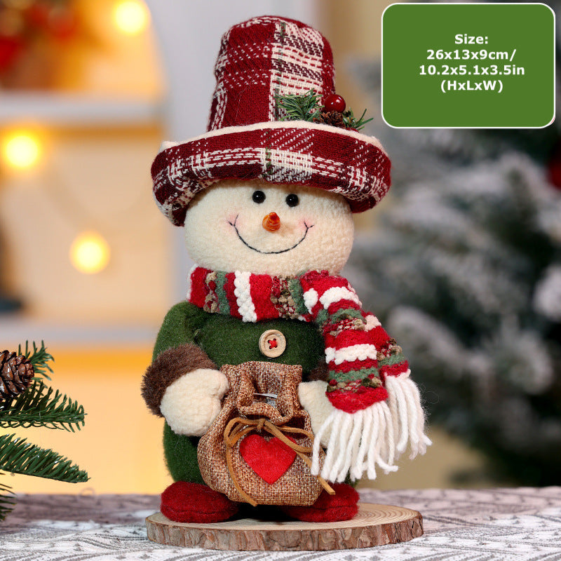 Christmas Decorations Retro Plaid Snowman Ornaments Standing Santa Doll Xmas Home Decor Kids Gift