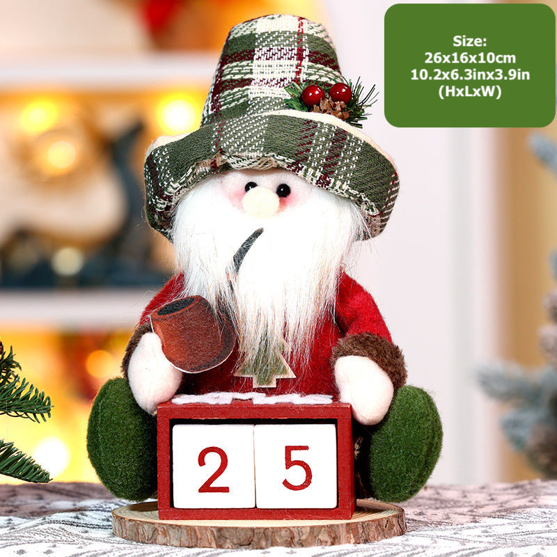 Christmas Countdown Calendar Decorations Retro Plaid Santa Snowman Doll Window Ornaments Xmas Gifts