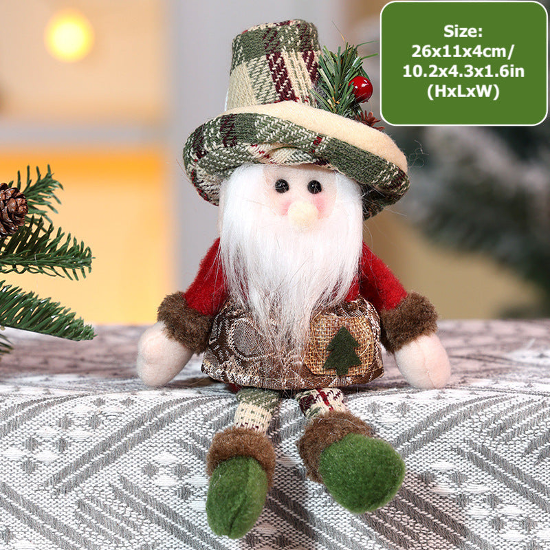 2PCS Christmas Decorations Plaid Snowman Santa Doll Pendant Xmas Tree Hanging Ornaments Holiday Home Decor