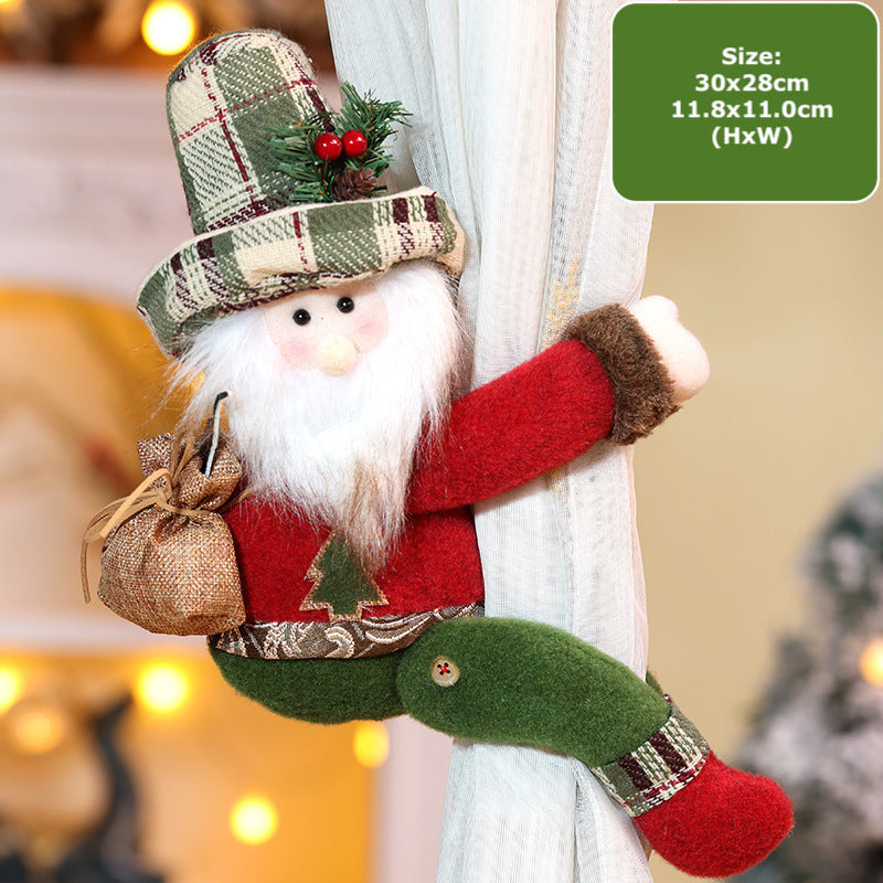 Christmas Retro Plaid Curtain Buckle Decorations Xmas Snowman Doll Curtain Tieback Festival Home Decor