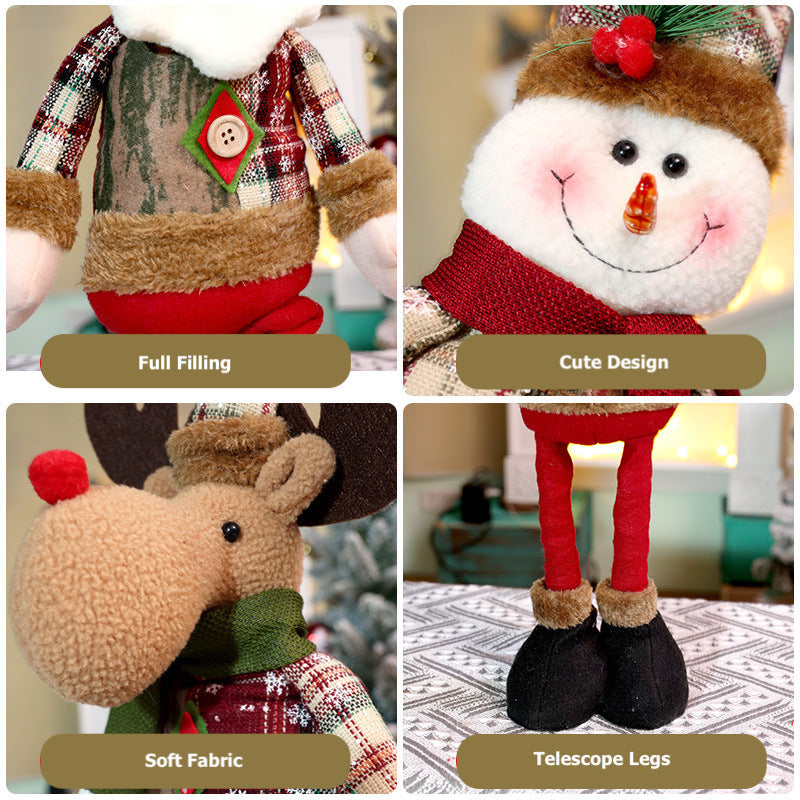 Christmas Plaid Snowflake Doll Telescope Santa Snowman Ornaments Shopping Mall Decorations Holiday Gifts Window Home Decor