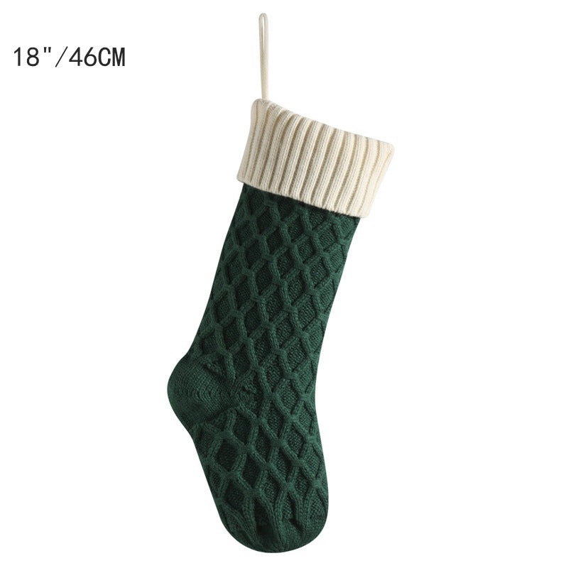 Large Knitted Diamond Christmas Stocking Candy Bag Decorations Gift Bag Xmas Tree Fireplace Hanging Ornament 18"