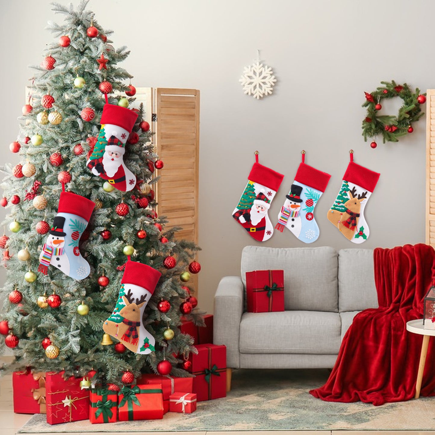 Cartoon Christmas Stocking Santa Clause Gift Bag Snowman Hanging Ornament Xmas Tree Pendant Decorations