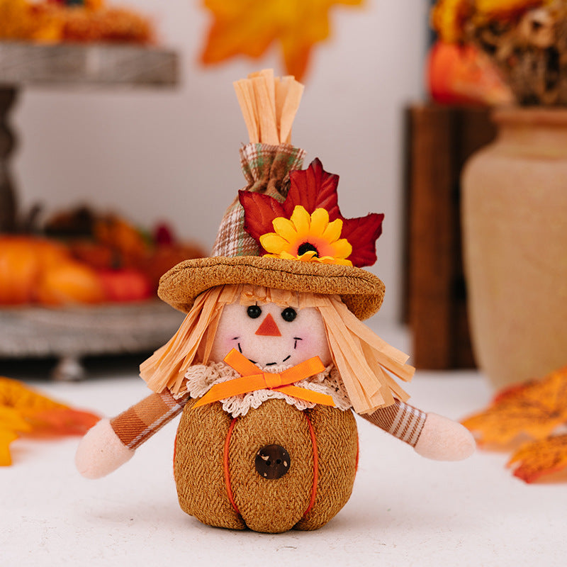 2PCS Cute Pumpkin Strawman Doll for Thanksgiving Decorations Sunflower Maple Hangings Tabletop Ornaments Fall Home Decor Harvest Festival Pendants Gifts
