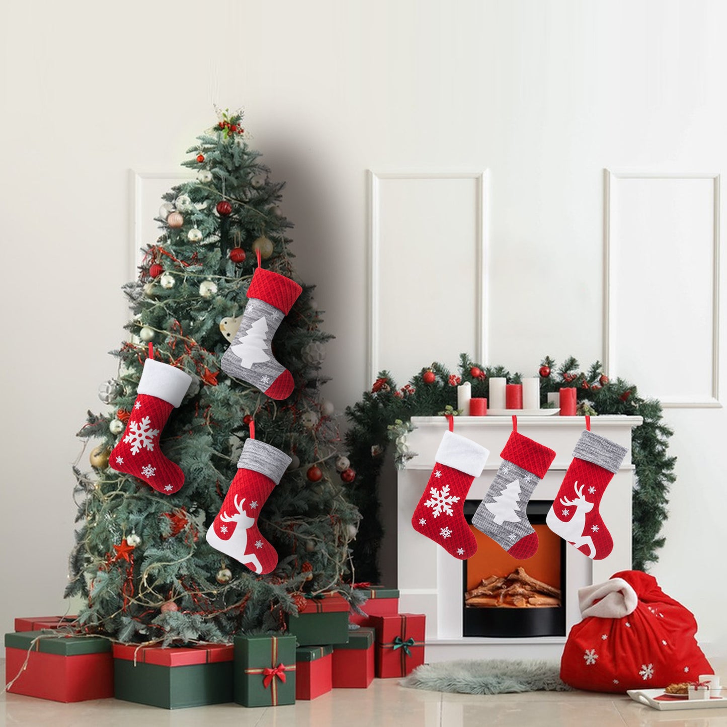 Christmas Decorations Candy Bag Embroider Christmas Stocking Gift Bag Hanging Ornaments