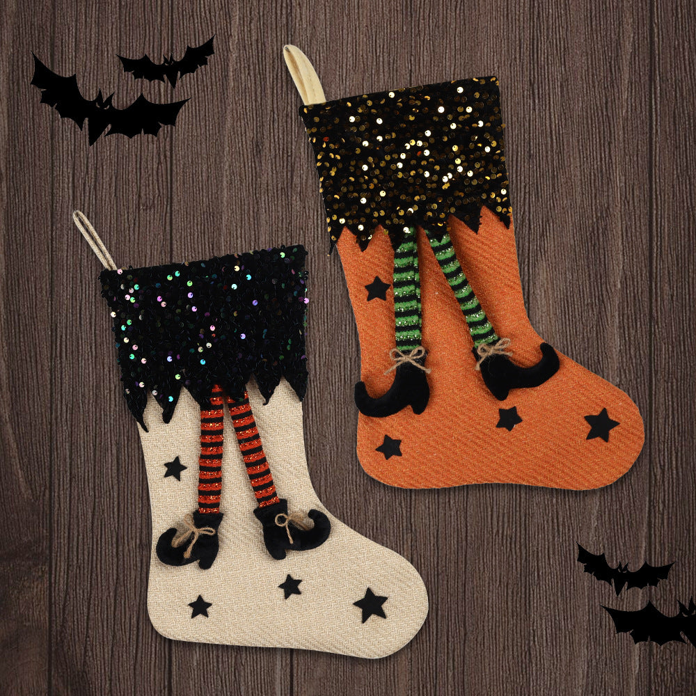 Halloween Decorations Sequin Long Leg Stocking Large Gift Bag Hanging Ornaments for Party Home Decor