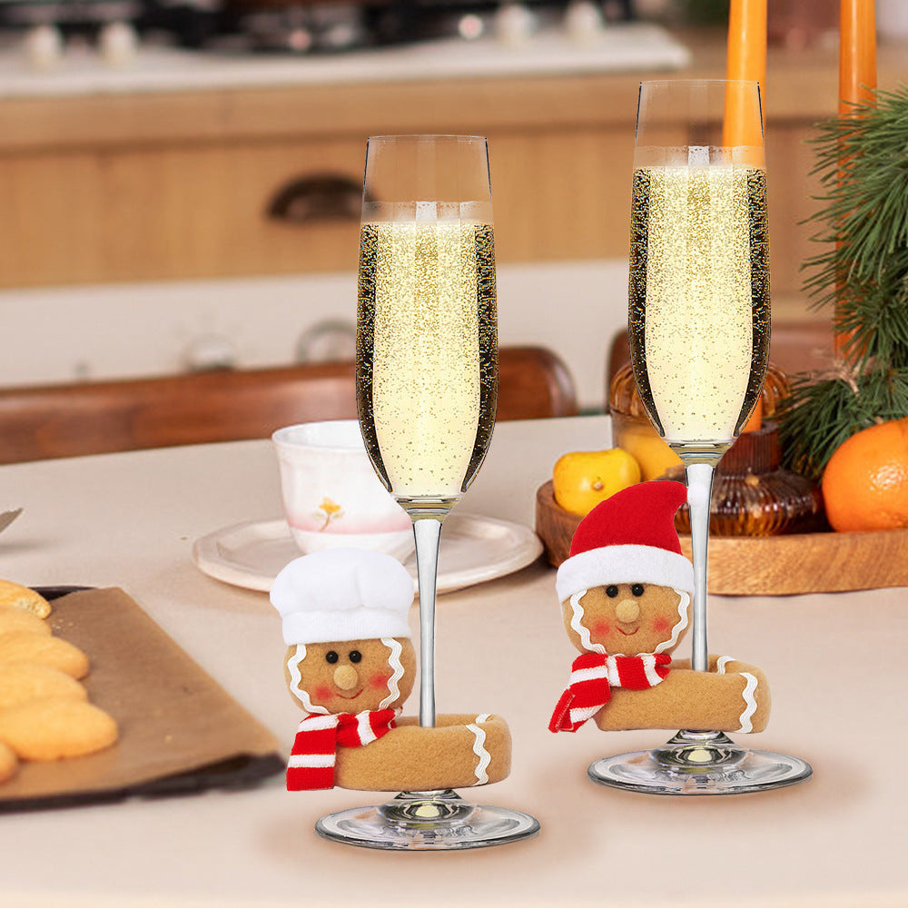 2/4PCS Cute Gingerbread Man Wine Cup Hug Christmas Decorations Lint Gingerman Bottle Covers Window Ornaments Festive Party Home Decor