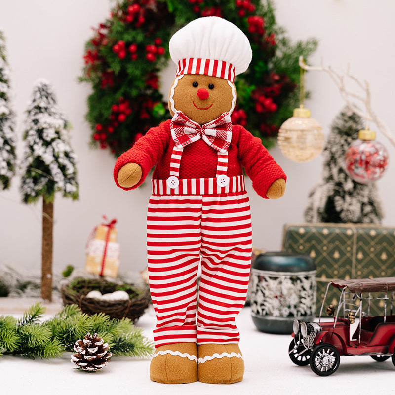 Striped Overalls Ginger Man Ornaments Red White Plaid Chef Hat Telescope Gingerbread Man Doll Gifts Home Window Decoration