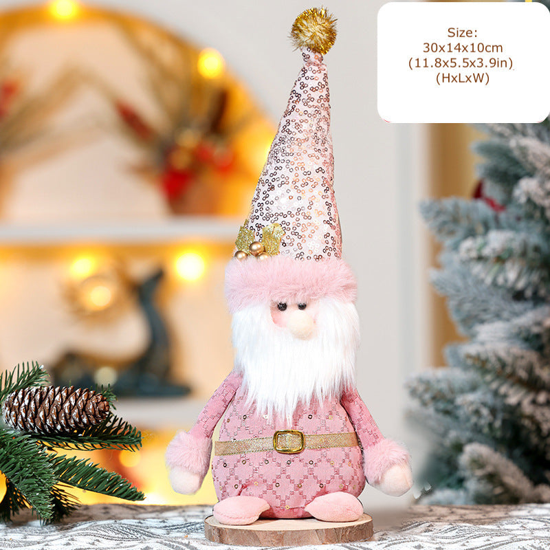 Pink Santa Clause Doll Ornaments Sitting Snowman Home Christmas Decorations Window Table Decor Xmas Gifts