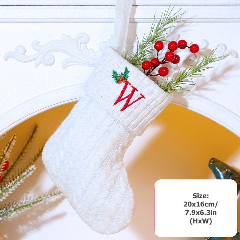 Knitted Stripe Christmas Stockings 26 Letters Embroidery Socks Decorations Gift Bag Xmas Tree Hanging Ornaments