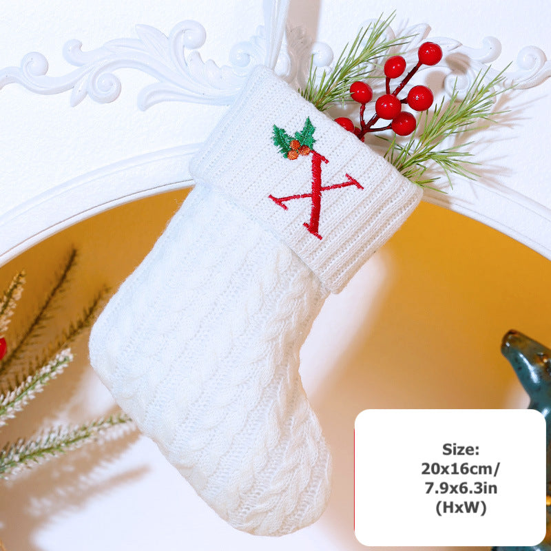 Knitted Stripe Christmas Stockings 26 Letters Embroidery Socks Decorations Gift Bag Xmas Tree Hanging Ornaments