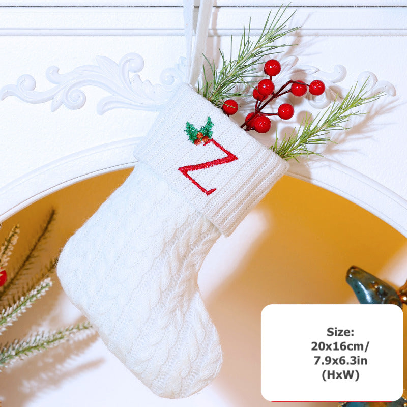 Knitted Stripe Christmas Stockings 26 Letters Embroidery Socks Decorations Gift Bag Xmas Tree Hanging Ornaments