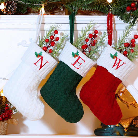 Knitted Stripe Christmas Stockings 26 Letters Embroidery Socks Decorations Gift Bag Xmas Tree Hanging Ornaments