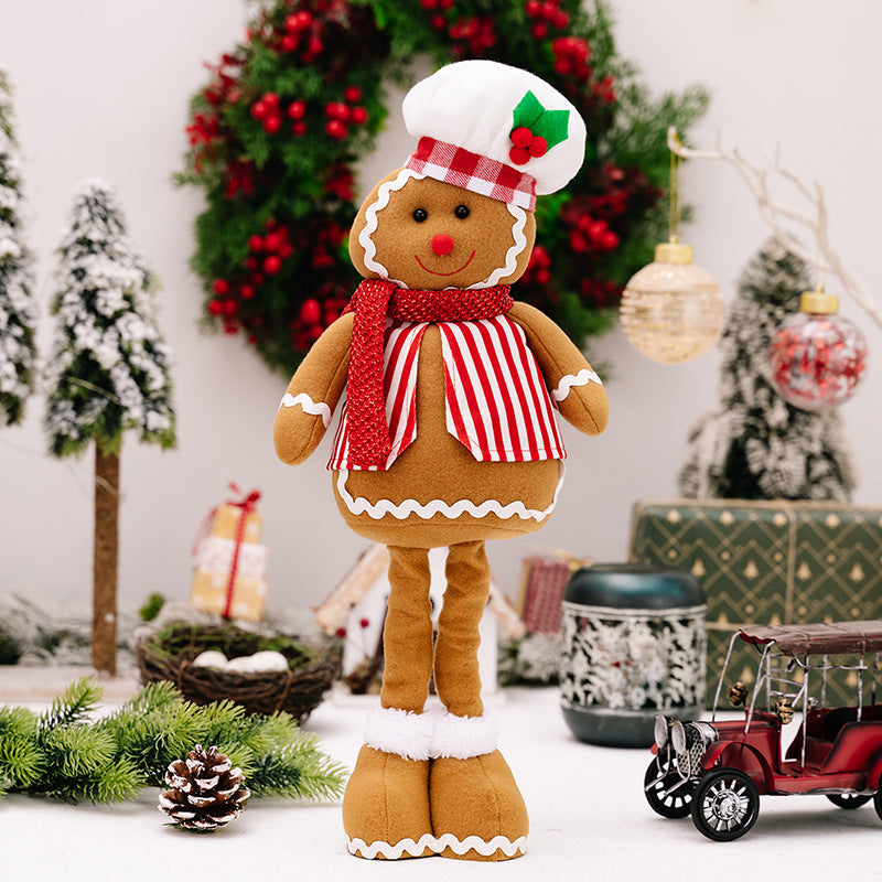 Striped Overalls Ginger Man Ornaments Red White Plaid Chef Hat Telescope Gingerbread Man Doll Gifts Home Window Decoration