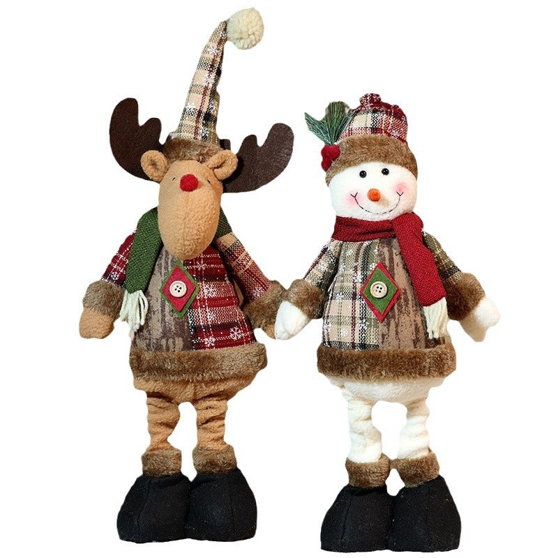 Christmas Plaid Snowflake Doll Telescope Santa Snowman Ornaments Shopping Mall Decorations Holiday Gifts Window Home Decor