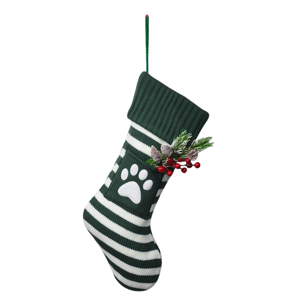 Knitted Stripe Christmas Stockings Decorations Cat and Dog Pet Socks Large Gift Bag Fireplace Xmas Tree Hanging Ornaments