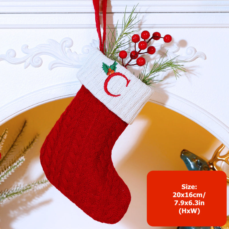 Knitted Stripe Christmas Stockings 26 Letters Embroidery Socks Decorations Gift Bag Xmas Tree Hanging Ornaments