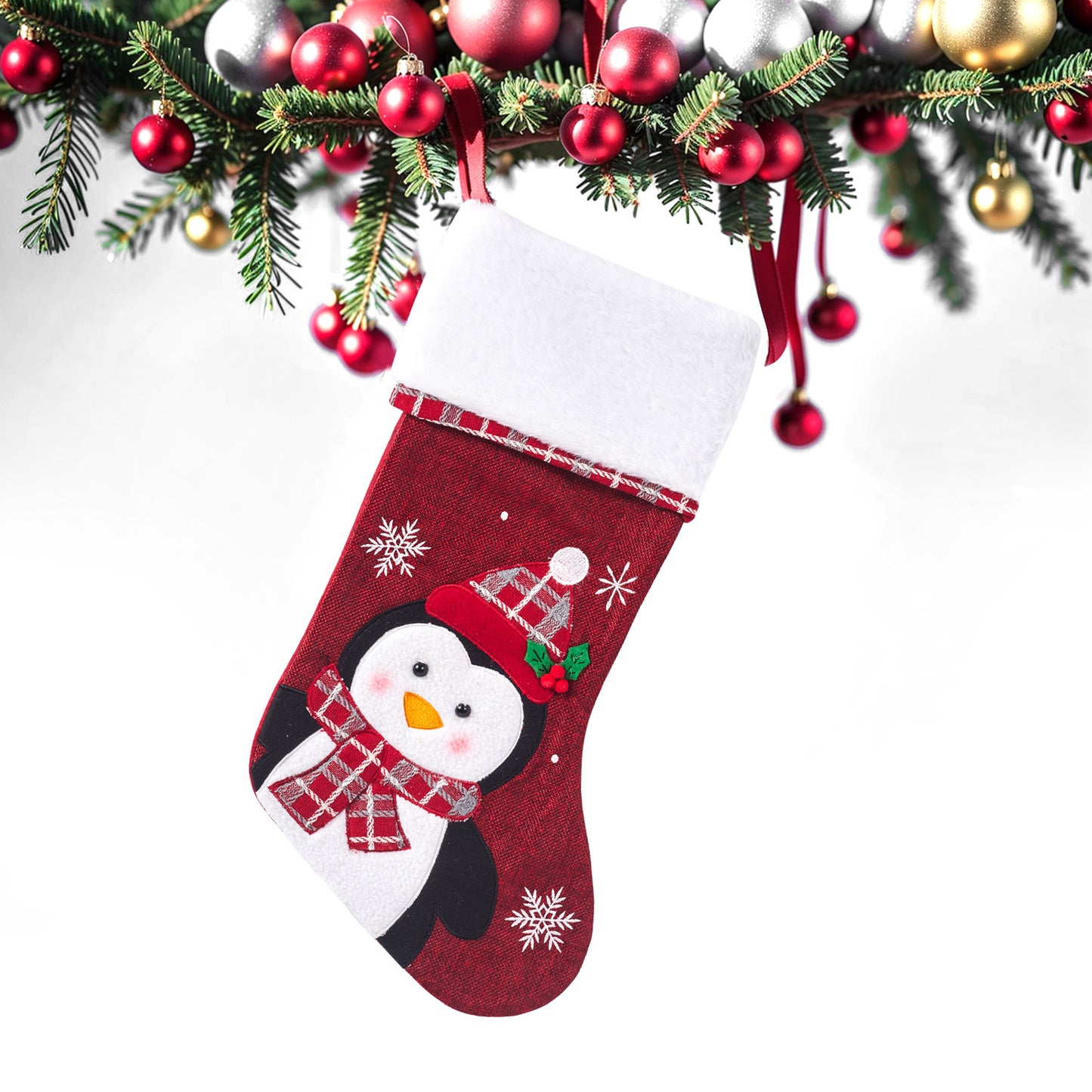 Embroider Christmas Stocking Xmas Tree Fireplace Hanging Ornaments Large Gift Bag Wreath Door Decorations