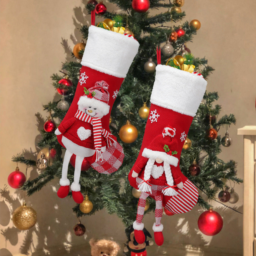 Christmas Stocking Gnome Doll Socks Xmas Tree Snowman Hanging Ornaments Gift Bag Fireplace Decor